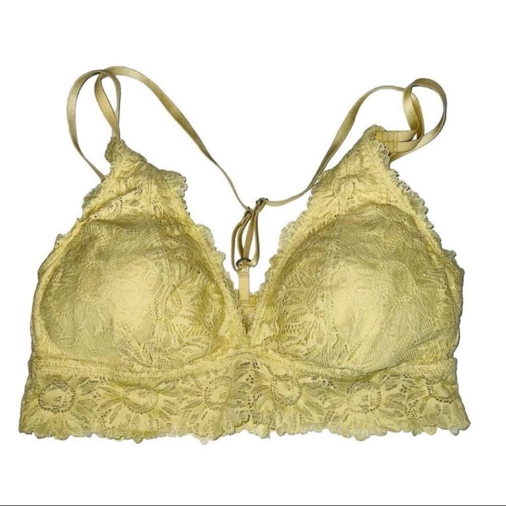 Aerie Wireless Lace Strappy Padded Bralette Yellow Size M Brand New